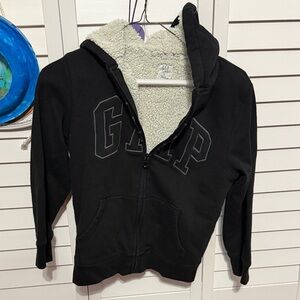 GAP Kids Black Sherpa-Lined Zip-Up Hoodie